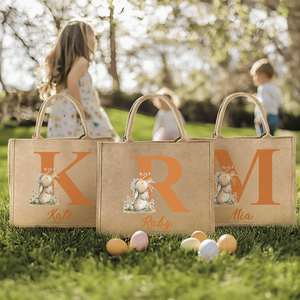 Large Capacity Personalized <b>Easter</b> Bunny Jute <b>Bag</b> Initial Name Customization Perfect Daily Use <b>Easter</b> <b>Gift</b> for Friends Cotton - Product Image 1