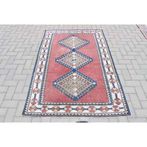 Alfombra Vintage de 3.8x6 pies, Alfombra Turca, Alfombra de Lana Roja Marroquí - Product Image 1