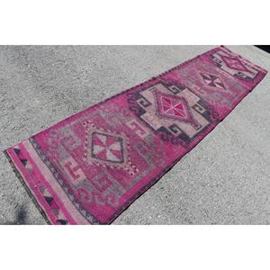 Tapis vintage, tapis de couloir 2,7x10,9 pieds, tapis en laine Herki rose gris - Product Image 2