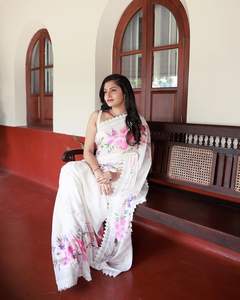 Saree นักออกแบบที่สวยงามด้วยการพิมพ์ดิจิตอลด้วยลูกไม้แฟนซี - Product Image 5