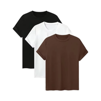 Lot de 3 T-shirts décontractés pour hommes 100 % coton, respirants, prérétrécis, lavage enzymatique, écologiques, anti-plis, séchage rapide, coupe ample, manches courtes