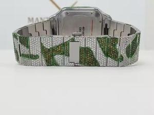 Montre mécanique de luxe de style Hip Hop de haute qualité bicolore vert argent pleine Moissanite glacée motif de camouflage personnalisé - Product Image 4