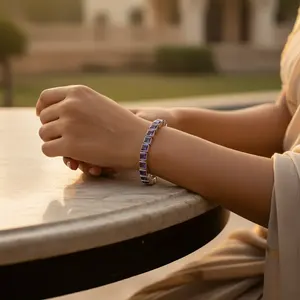 "Crystal Square Silver Amethyst Bracelet for Women's Gift" - Product Image 2