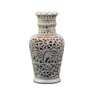Best Quality Indian Handmade Antique Style Long Neck Hand Carved Soapstone Stone Carving <b>Flower</b> Vase for Home Decoration - Product Image 4