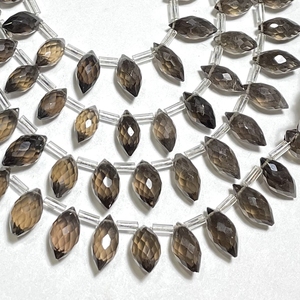 Cuentas de Briolette con forma de marquesa gruesa facetadas de cuarzo ahumado Natural de alta calidad para cuentas de piedra de joyería marrón - Product Image 3