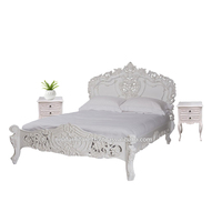 Cama rococó estilo francés madera maciza de caoba artística tallada muebles de dormitorio antiguo diseño europeo Marco de cama tamaño Queen blanco