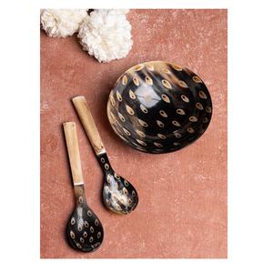 Cuenco de cuerno de búfalo natural de alta calidad hecho a mano con juego de cuchara a juego para decoración de mesa de comedor rústica a un precio asequible - Product Image 1