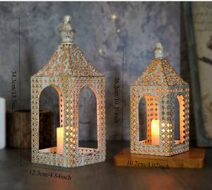 Vintage Gold Metal <b>Moroccan</b> Arch <b>Lantern</b> with Intricate Pattern Warm Candle Glow Ideal for Festive Home Decor and Gifting - Product Image 5