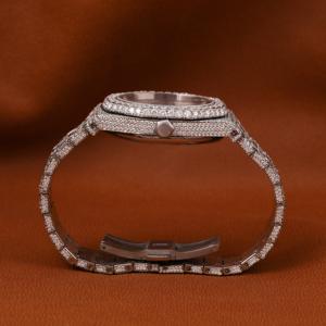 Personalizado blanco completo helado redondo laboratorio crecido diamante clásico fecha árabe Dial características diamante reloj para hombres - Product Image 5