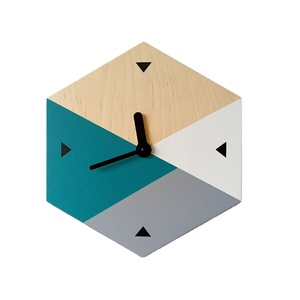 นาฬิกาไม้หกเหลี่ยม Deep teal สีฟ้าและสีเทา Wall Art มือไม่มีการติ๊กไม้โมเดิร์นเย็นนาฬิกาเงียบโลหะโมเดิร์นแฟนซี - Product Image 1