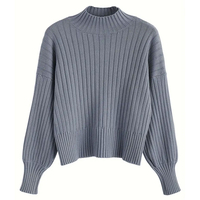 Pull en coton chaud et décontracté pour femme, col rond anti-boulochage, manches tricotées plates, confort quotidien