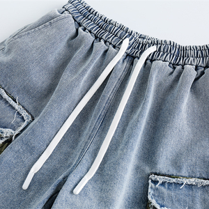 Short en jean utilitaire à 6 poches personnalisé pour hommes, demi-pantalon 100% coton, maille dégradée écologique et solide - Product Image 4