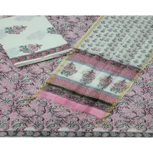 ผ้าคลุมไหล่ชานเดรีผ้าฝ้ายทำมือลายใบไม้สีเหลือง ขนาด 2.5 เมตร น้ำหนักเบา เหมาะสำหรับฤดูร้อน แบรนด์วินายากัม แฮนด์คราฟท์  ลายพิมพ์บล็อกด้วยมือ  สำหรับงานปาร์ตี้ - Product Image 2