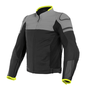 Men's Genuine Leather Breathable Windproof Eco-Friendly Racing Jacket for Winter Motorcycle Riding Custom Protections Black/Grey - Product Image 1