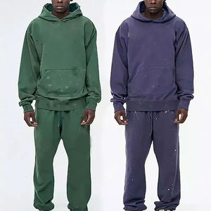 Conjunto de sudadera con capucha y pantalones deportivos personalizados estilo streetwear, desgastados, desteñidos por el sol, estilo vintage, lavados al ácido, para hombre, muestra gratuita - Product Image 3