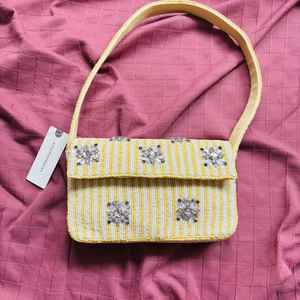 Sac à bandoulière bleu floral perlé, sac à main en perles de verre, pochette brodée, sac de plage d'été, pochette à rabat, sacoche, sacs de soirée pour femmes - Product Image 4