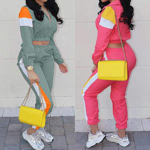 Chándal de lona con patrón sólido informal de alta calidad para mujer con cuello levantado Técnicas lavadas de longitud corta-Venta al por mayor - Product Image 5