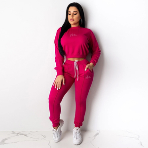 Wholesale 100% Cotton <b>Fleece</b> <b>Women's</b> Skinny Plus Size Long Pullover Tracksuit Custom Logo Casual Solid <b>Pattern</b> Winter Season - Product Image 4