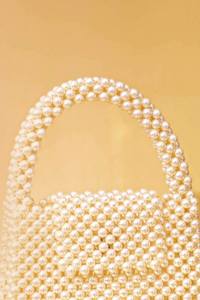Ivory Pearl Beaded Plastic Hobo Bag Handmade Modern Statement Purse | Elegant Bead Shoulder Bag | Large <b>Wardrobe</b> Storage Handbag - Product Image 3