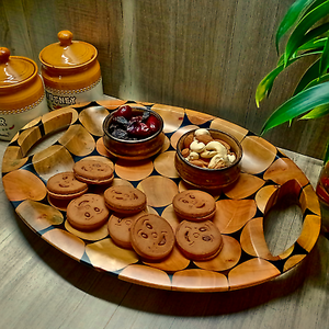 ถาดไม้รองเสิร์ฟทำจากไม้และเรซินสีเหลืองถาดไม้สี่เหลี่ยมสำหรับจัดระเบียบห้องครัว - Product Image 2