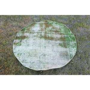 Tapis turc 4,1x4,1 pieds, tapis rond vintage, tapis en laine vert et blanc à imprimé animal - Product Image 4
