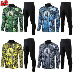 بدلة رياضية لكرة القدم بتصميم خاص للبرازيل 2425 مع سحاب ربعي، أحدث تصميم للتدريب الرياضي للرجال، 100% قطن، مع إمكانية تخصيص الشعار - Product Image 1