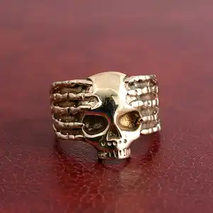 Top selling Gothic Ghost skull Brass 925 Solid Sterling Silver Or Gold plated ring for women Jewelry At Wholesale Price