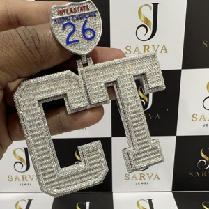 Pendentifs et breloques personnalisés avec initiale en lettres glacées, argent S925, breloque hip-hop, pendentif en diamant moissanite VVS, bijoux fins - Product Image 6