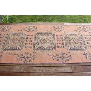 2.2x10.7 ft Vintage Rug, Turkish <b>Runner</b> Rug, <b>Red</b> Blue Moroccan Wool Rug - Product Image 3