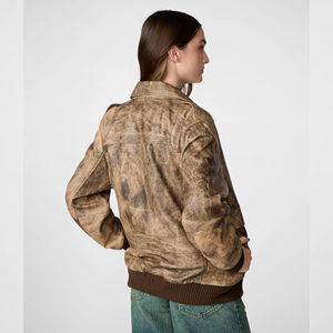 Conception personnalisée deux tons peau de vache ganuine veste en cuir blouson style bombardier col vestes pour femme pas cher prix OEM personnalisation - Product Image 3