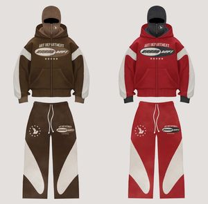 Streetwear personnalisé survêtement Baggy pantalon de survêtement évasé survêtement ZipUp cagoule à capuche ensemble surdimensionné hommes lavage à l'acide femme survêtements - Product Image 6