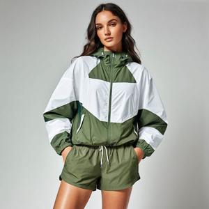 Survêtement d'été en nylon réfléchissant sur mesure pour femmes Survêtement en polyester coupe-vent à manches longues noir Ensemble court de 2 pièces - Product Image 6