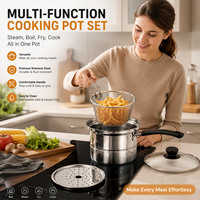 Marmite multifonction en acier inoxydable avec passoire, cuiseur vapeur et friteuse pour la cuisine domestique