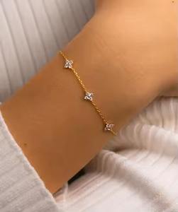 Diamond Charm <b>Bracelet</b>, Diamond Station <b>Bracelet</b>, Mini Flower <b>bracelet</b>, Crystal <b>Bracelets</b> For Women, Delicate Wedding <b>bracelet</b> - Product Image 2