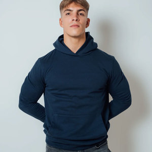 Sudadera con Capucha Extra Grande para Hombre, Color Azul Marino Sólido, Personalizada con Etiqueta Privada, 100% Algodón, Sin Cordón, 500 GSM, OEM ODM - Product Image 2