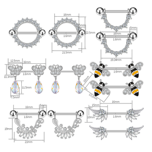 Precio al por mayor 14G Acero inoxidable brillante CZ Barbell Ring, Cute Bee Nipple Piercing Jewelry Sexy Body Piercings para Mujeres Hombres - Product Image 4