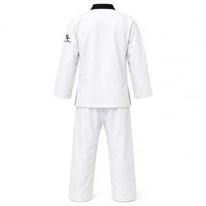 Dobok de Taekwondo Blanco con Logotipo Personalizado, Cuello en V Negro, Ligero, Duradero, Transpirable, de Algodón y Poliéster, Uniforme TKD Unisex para Adultos, OEM - Product Image 2
