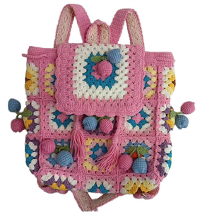 Handmade Crochet Flower Tulip <b>Backpack</b> Crochet Shoulder Bag Cotton Canvas Lining Beatiful Bags Bucket <b>Drawstring</b> <b>Backpack</b> - Product Image 1