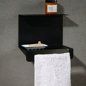 Estante de Baño de Acero Inoxidable Negro Mate Montado en la Pared con Toallero y Jabonera para Hoteles y Hogares - Product Image 1