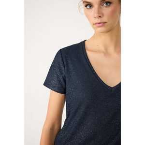 Haut basique à col en V en tissu scintillant de style décontracté - Product Image 3