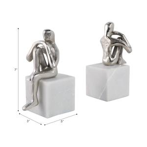 Artistic Human Form Silver Finished Marble Base Bookends Ideal For Home Library Study <b>Room</b> And Thoughtful Space Styling - Product Image 3