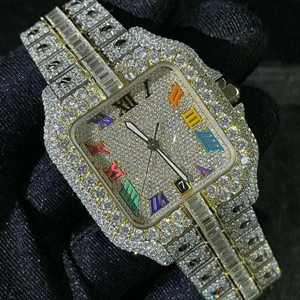 Montre de haute qualité personnalisée pour hommes Moissanite glacée diamant clouté or blanc bande en acier inoxydable Style Hip Hop bijoux en verre - Product Image 1