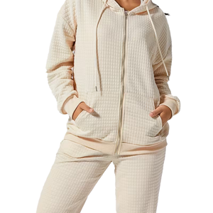 Survêtements en molleton 100% coton pour femmes, poids lourd, 2 pièces, vêtements de sport, service OEM écologique - Product Image 4