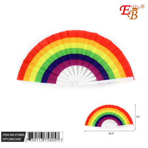 พัดลมมือถือสีรุ้งขนาด25/34ซม. 120ชิ้น10dz/cs สำหรับตกแต่งงานปาร์ตี้ - Product Image 1