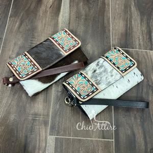 Promotion cadeau nouveau Designer véritable cuir repoussé bracelet cheveux sur peau de vache pochette multifonctionnel porte-carte femmes portefeuilles - Product Image 1