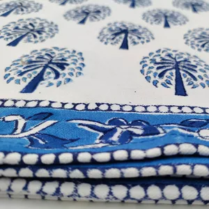 Manteles de comedor indio con servilletas, manteles de mesa lavables con estampado de bloques de mano, 100% algodón, personalizados