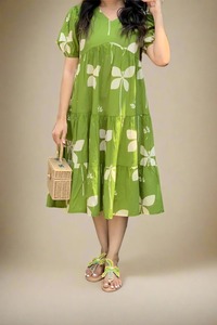 Vestido Midi de algodón hecho a mano indio para mujer, elegante, bohemio, con estampado de bloques florales, cintura Natural ecológica, cómodo, ropa de fiesta para discoteca - Product Image 3