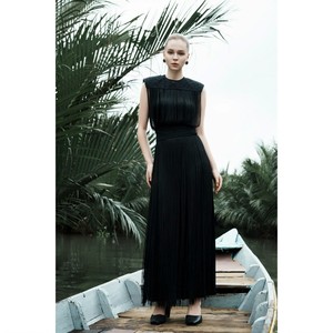 ชุดเดรสยาวประดับด้วยลูกปัดของผู้หญิงเดรสมิดิลายไม้เลื้อยแบบเรียบง่ายเสื้อผ้ามีสไตล์ - Product Image 1