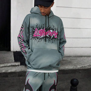 Survêtement polaire sérigraphié personnalisé Streetwear pour hommes ensemble pantalons de survêtement et sweat à capuche surdimensionnés survêtements délavés à l'acide vintage - Product Image 5