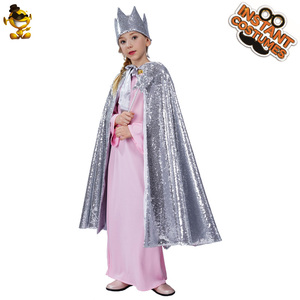 Jubah kostum pesta anak-anak, kostum Cosplay mode payet untuk pesta putri penyihir Halloween warna perak - Product Image 4